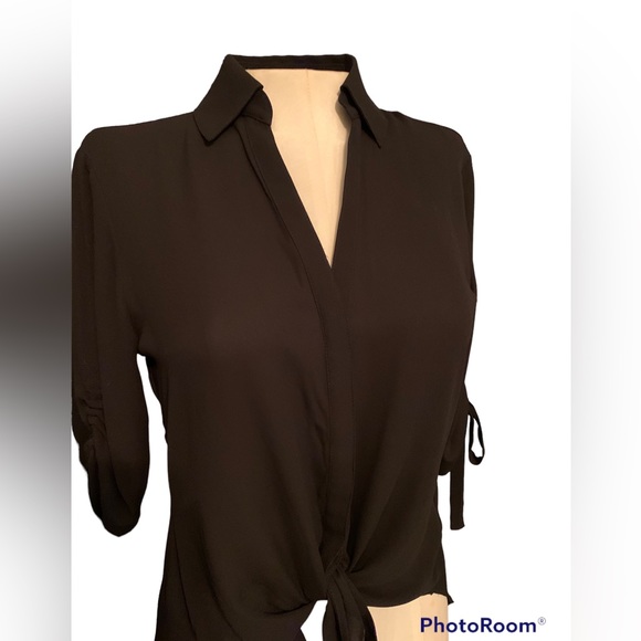 Express XXS Portofino Top black sheer button down 3/4 sleeves - Picture 7 of 8